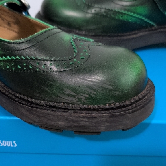 John Fluevog Emerald Green Brogue Mary Janes - Picture 6 of 8